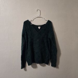 Target A New Day Forest Green Fuzzy Soft V Neck Sweater